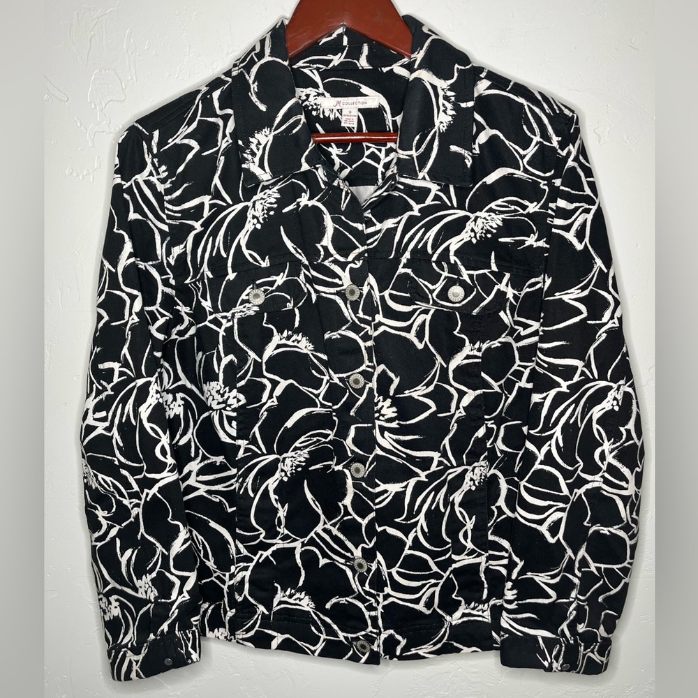 JM Collection Black and White Floral Women's Jacket‎ size 10